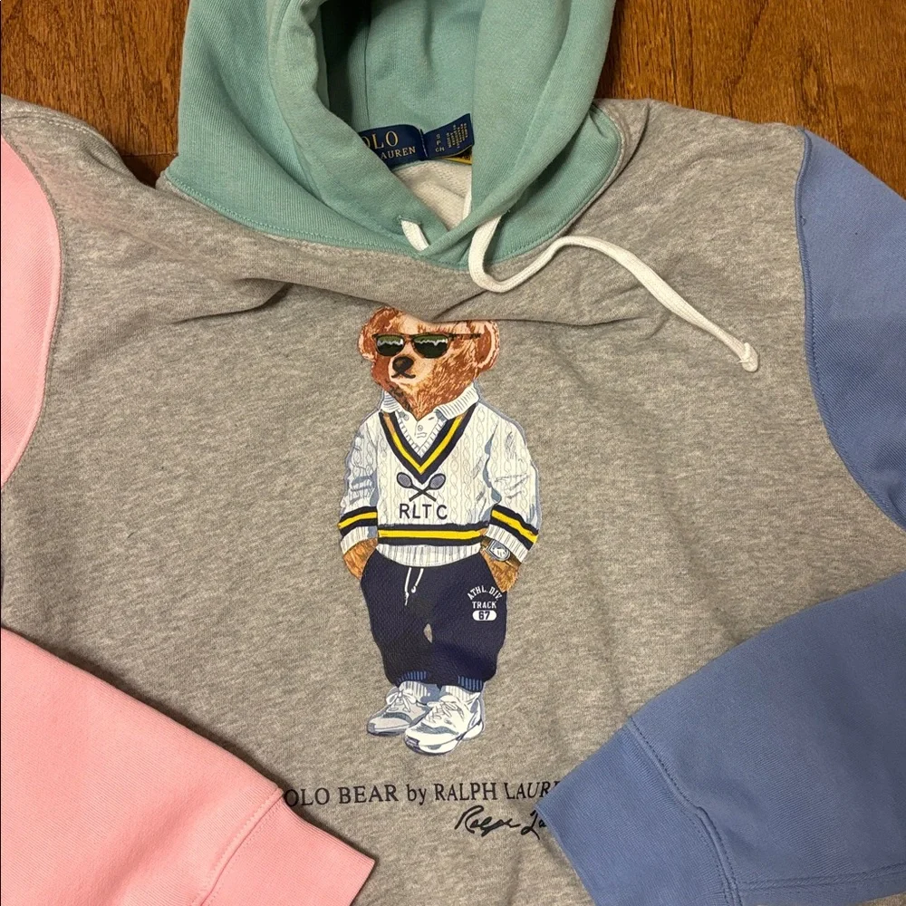 NWOT Polo Ralph Lauren Polo Bear Fleece Hoodie Grey/Multicolor